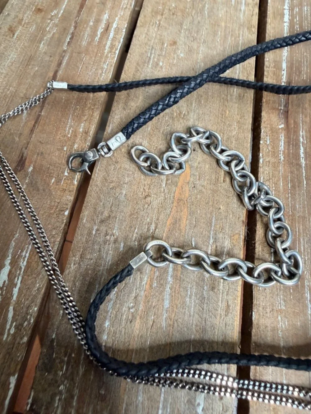 Title of Work Black Leather & Sterling Silver Triple-Wrap Bracelet / Necklace